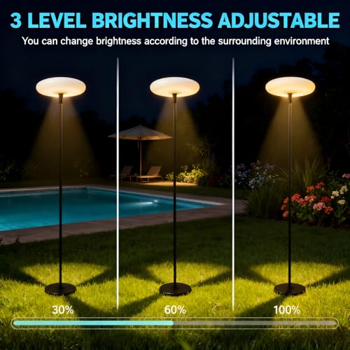 Image of Lightdot Solar Outdoor Floor Lamp for Patio, Waterproof USB Rechargeable Cordless Floor Lamp with 3 Brightness Modes,Height Adjustable(Max 74IN),Warm White 3000k Standing Solar Lights for Yard Garden