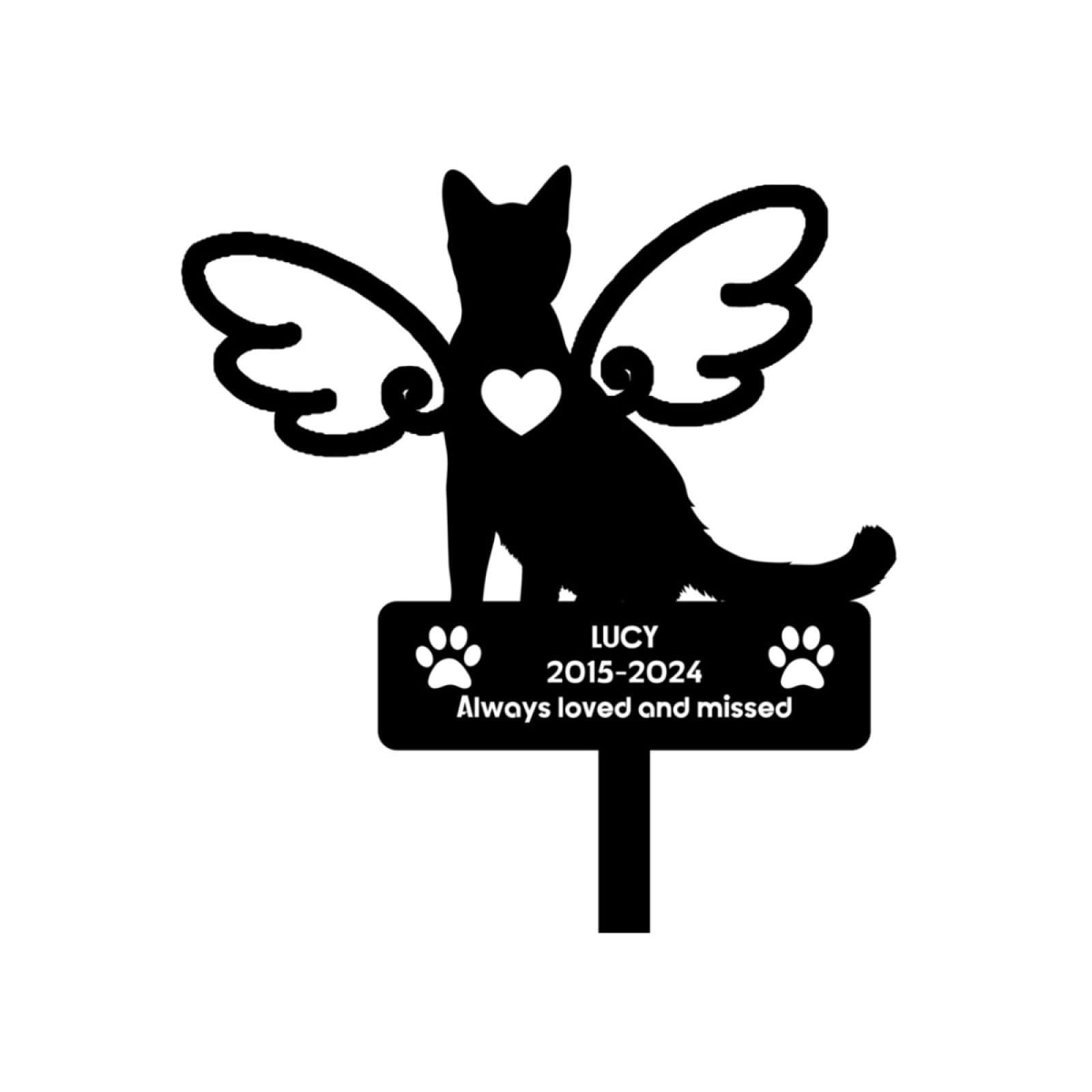 Custom Dog Cat Metal Memorial Grave Markers Sign Garden Stake Outdoor, Sympathy Cemetery Remembrance Gifts For Loss Of Pet Burial Marker Tombstone Headstone With Picture Name Yard Plaques (Cat-Angel)