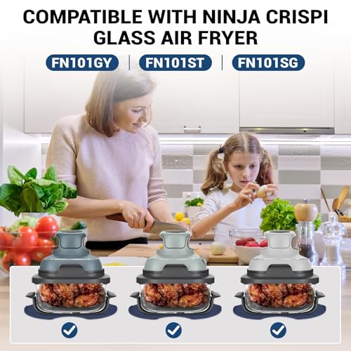 Heißluftfritteuse Unterlage Silikon für Ninja CRISPi FN101EUGY/FN101EUST/FN101EUSG Hitzeschutz Rutschfest und Wasserdicht Silikon Matte Speziell für Ninja CRISPi Air Fryer 3.8L, 1.4L, 4-in-1, FN101