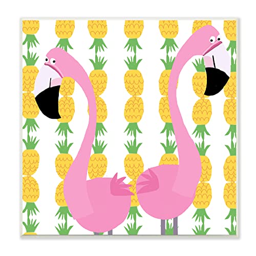 Stupell Industries Kids' Pink Flamingo Pair Pineapple Stripe Pattern Wall Plaque, 12 x 12