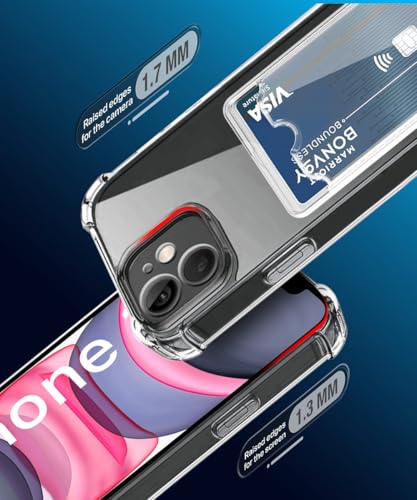 Image of WOW IMAGINE Transparent Back Cover Case for iPhone 11 | Flexible Built-in Slim Card Pockets Wallet | 360 Camera Protection TPU | Soft Silicone Mobile Cover - Transparent