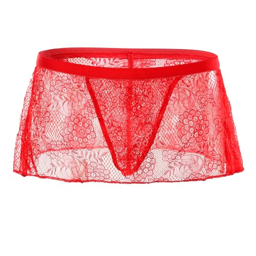 Men's Sissy Panties Skirt Floral Lace Underwear Thongs T-back G-strings Thongs Low Waist Bikini Thongs Underpants