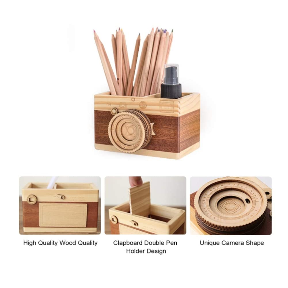Stiftehalter Stifthalter Stifteköcher Kreative Kamera Holz Bleistifthalter Home Desktop Stationarys Makeup Organizer Square Stifthalter Stiftköcher Schreibtisch Organizer