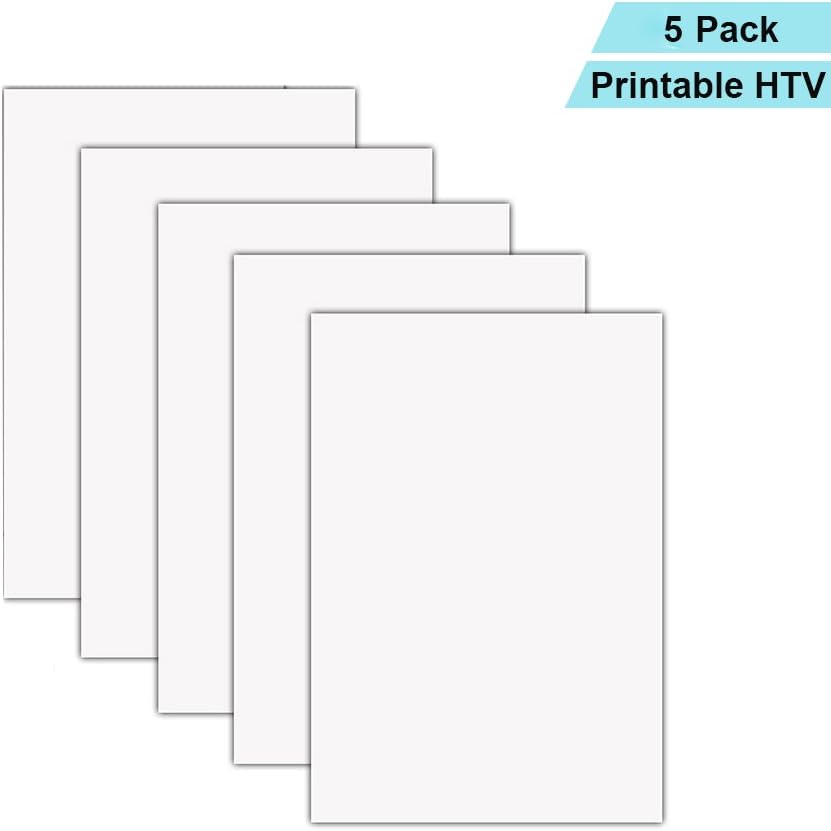 Printable Heat Transfer Vinyl Inkjet Printer Iron on HTV A4 Size for Light Fabrics or White T-Shirts, Pack of 5