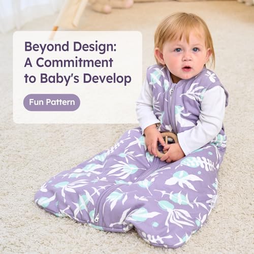 Image of Baby Sleep Sack 12-18 Months TOG 2.5 Winter Baby Wearable Blanket, 100% Cotton Toddler Sleeping Sack with 2-Way Zipper Warm Soft Purple Leaf