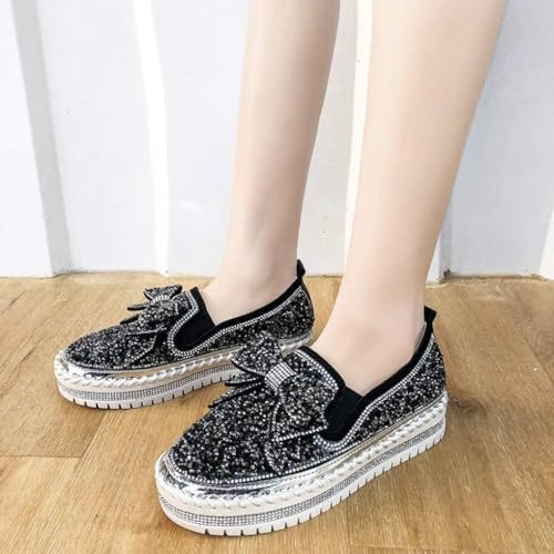 Women's Platform Glitter Sneaker Rhinestone Bling Platform Walking Shoes Cute Bowknot Sequin Shiny Loafers2