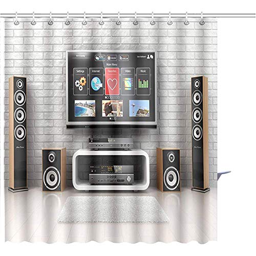 Duschvorhang Heimkino-System Tv-Lautsprecher Player Und Receiver Im Zimmer D Grafikdruck Polyestergewebe Mit 12 Haken,48X72 Inch/H183 X