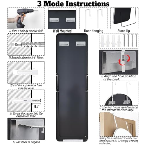 Image of 57x16 Door Hanging Full Length Mirror, Floor (Height 5.7ft just Body in 1.3ft) or Wall Mounted Metal Frame Rectangle Dressing Mirrors for Bathroom Bedroom Living Room 57 inch Silver