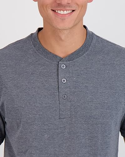 Image of Real Essentials 3 Pack: Mens Casual Long & Short Sleeve Cotton Henley Lightweight Button T-Shirt, Long Sleeve - Set