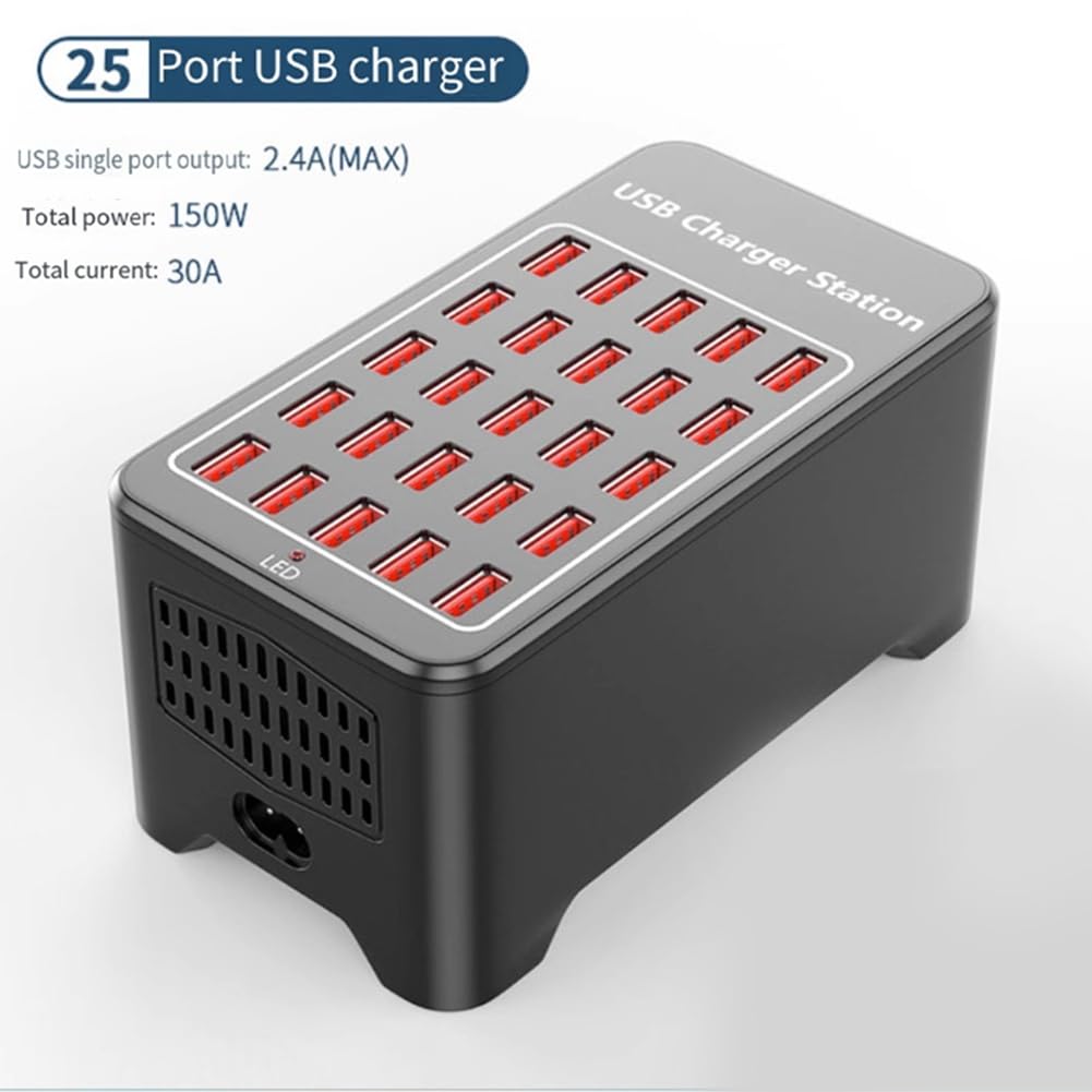 Caricabatterie USB A 25 Porte HUB 150W, Stazione di Ricarica Veloce Universale da Parete per Cellulare, Adattatore di Alimentazione A Spina Europea