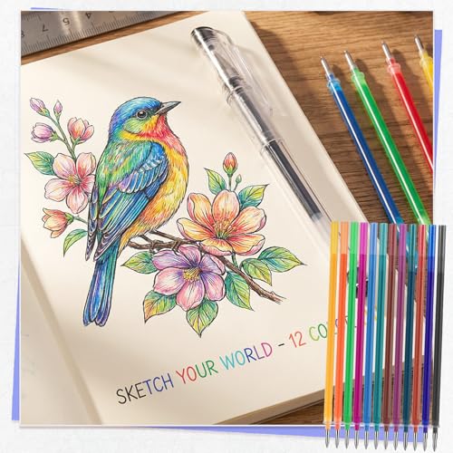 Thboxes 16 Stück Radierbare Ersatzminen 0,7 Kompatibel mit Legami Gelstifte, Bunte Nachfüllminen mit Radierbarer Tinte in 12 Farben Tintenrollermine Gelschreibermine Radierbar, Höhe 13 cm