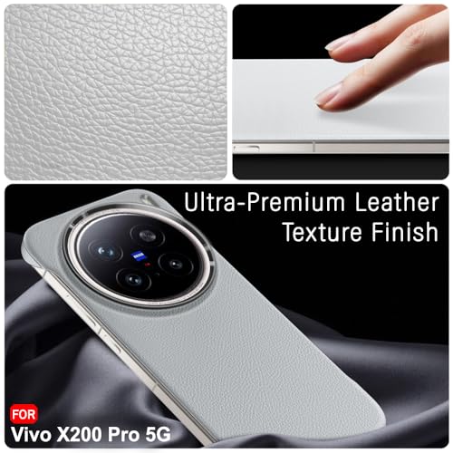 Image of TheGiftKart Hybrid Ultimate Slim Back Case Cover for Vivo X200 Pro 5G | Lightweight Profile | Hard Back Cover for Vivo X200 Pro (PC & TPU, Metal Camera Ring, Leather Texture Finish, Grey)