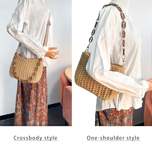 Image of Eiyye Hobo Bag Women's Straw Crossbody Bag Handmade Small Woven Summer Beach Handbag with Chain for Travel, Shopping, Camping, Beach Vacations