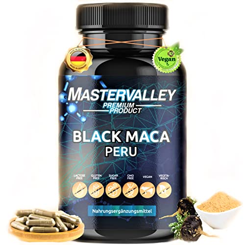 Maca Kapseln hochdosiert | Black Maca | Natürliche Vitamine | Vegan | Premium Product | 120 Kapseln | Mastervalley Cover