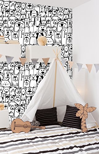 Removable Nursery Wallpaper Peel & Stick Dogs and Cats (28W x 56H Inches)