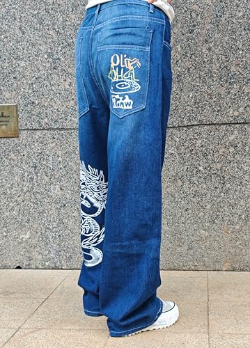 Unisex Y2K Hip-Hop Gothic Jeans Casual Baggy Oversize Streetwear Gragon Print Letter Graphic Retro Denim Pants4