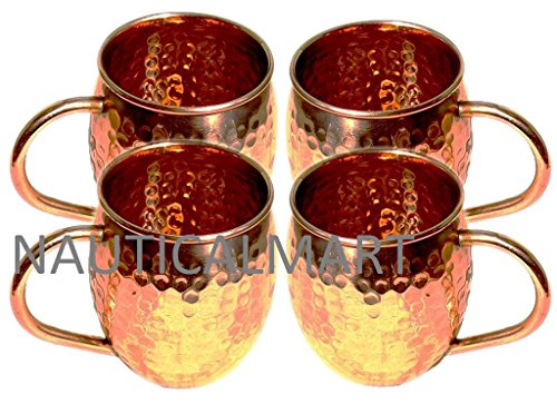 NauticalMart Set of-4,Pure Copper Barrel Mug/Cup For Moscow Mules Capacity-16 Oz.