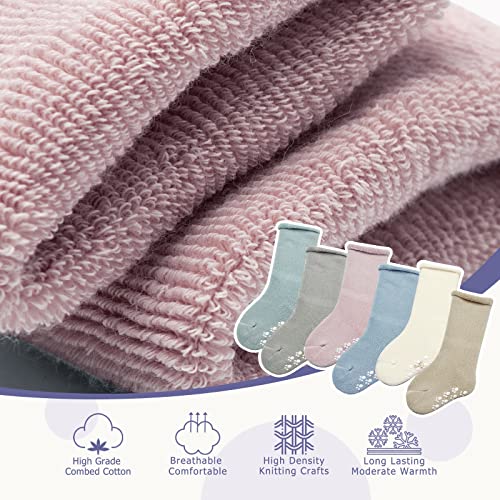 Baby Winter Socks Non Slip Warm Socks with Grips for Baby Boys Girls Fuzzy Terry Stars Color 6 Pack3