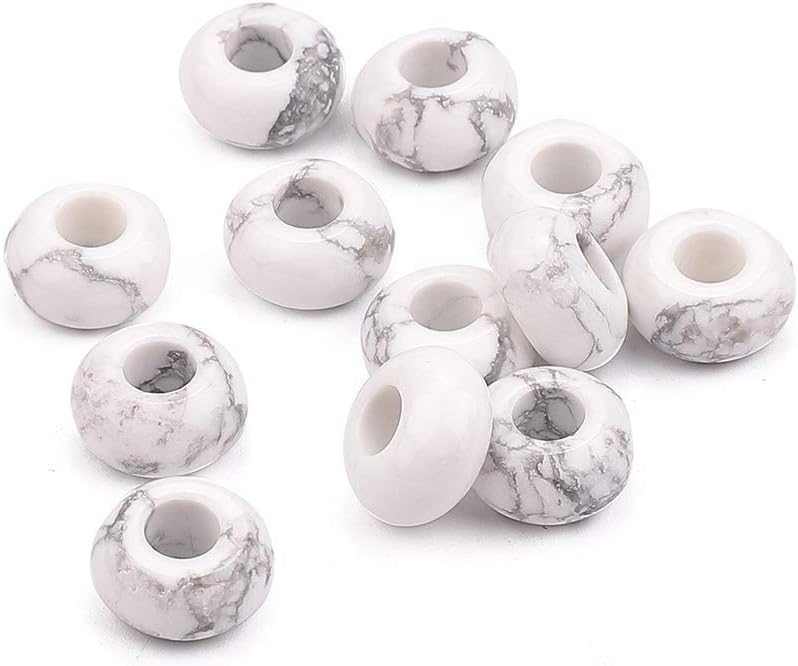 Natural White Howlite Rondelle Stone with Large Hole (5.5mm) Loose Semi Gemstone Beads for Jewelry Making 14mmx7.5mm 12pcs - Image 4