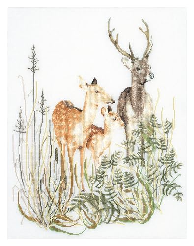 Image of Thea Gouverneur - Counted Cross Stitch Kit - Deer Family - Aida - 16 Count - Embroidery Kit for Adults - DMC Embroidery Threads and Other Cross Stitch Supplies Included - 938A