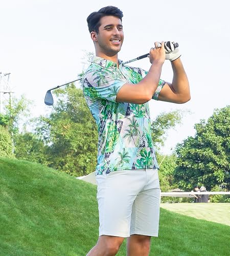Alex Vando Mens Hawaiian Golf Shirt Moisture Wicking Digital Print Golf Shirts for Men