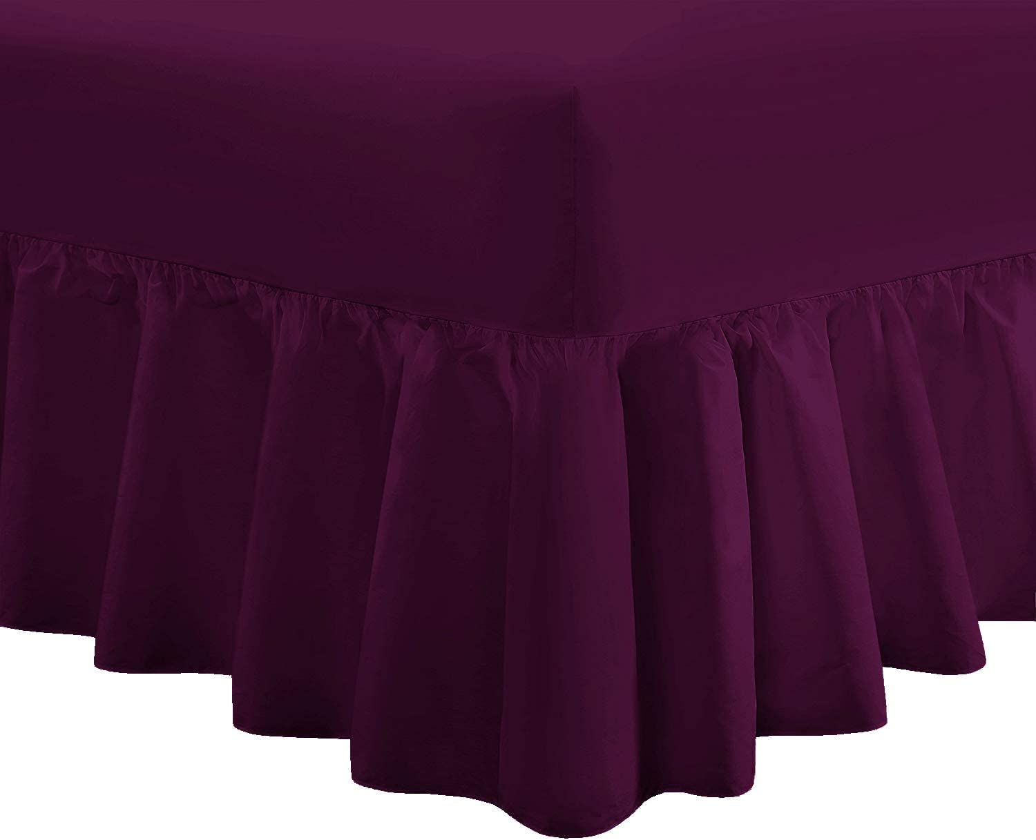 Amber Linen Purple Luxury Plain Dyed Frilled Poly Cotton Platform Base Valance Sheets (, Single)