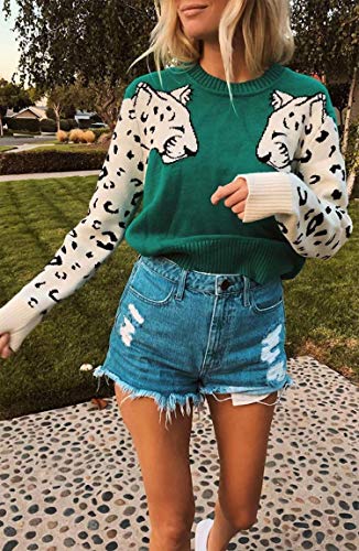 Image of Angashion Women's Sweaters Casual Floral Printed Patchwork Long Sleeves Knitted Pullover Cropped Sweater Tops