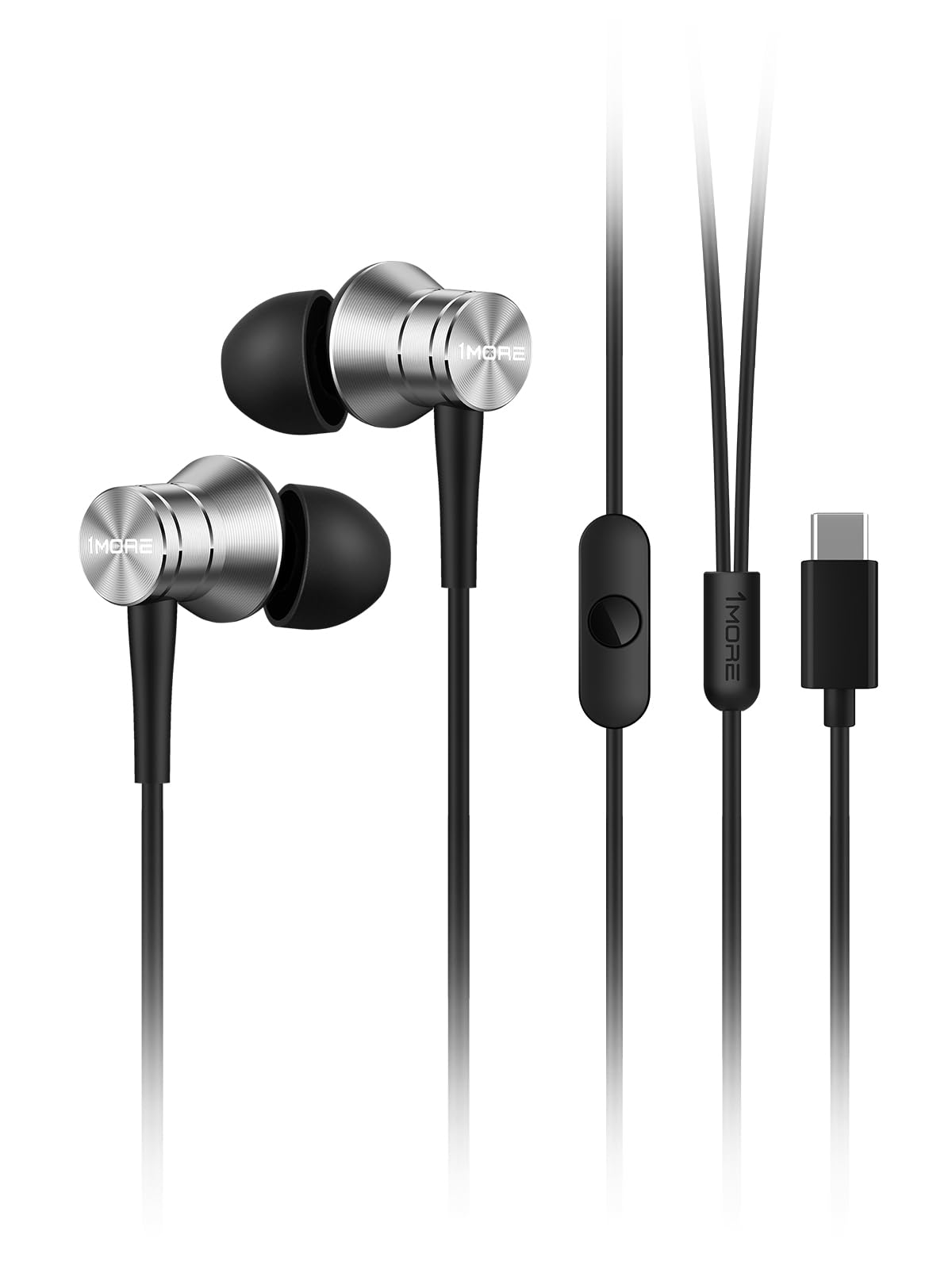 1More P10 Earphones, Wired, Type C, With Microphone, Deep Bass, Silver