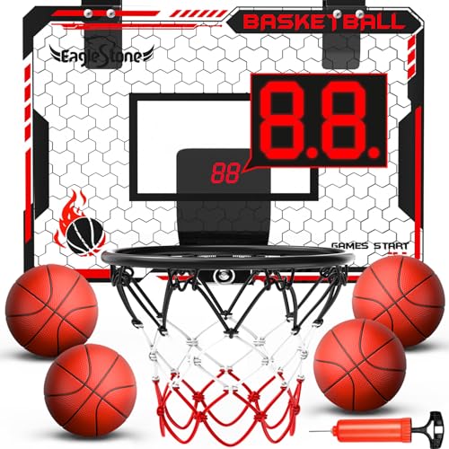 EagleStone Mini Indoor Basketball Hoop Scoreboard,4 Balls &