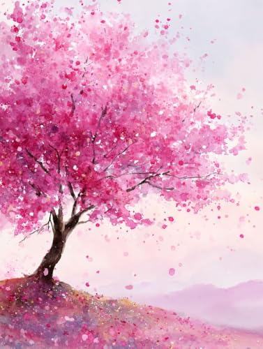 Cuadros decoracion dormitorios con pintura por numeros de arbol rosa, lienzo 70x90cm manualidades