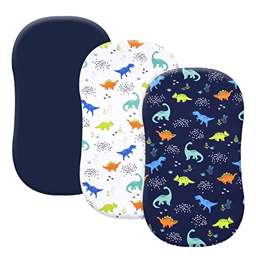 Image of PHF 3 Pack Soft Bassinet Sheets, Dinosaur Breathable Comfy Cradle Sheets for Baby Boys, No Slip Universal Fit for Most Cradle and Bassinet Mattress, Navy Dinosaur