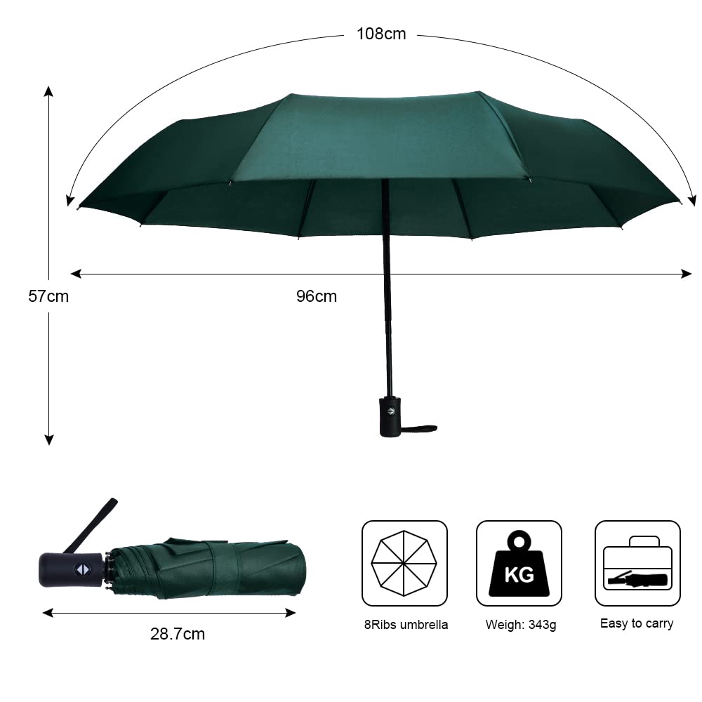Vicloon Ombrello Pieghevole Compatto Anti-Tempesta, Ombrello Antivento Automatico per Uomo, Ombrello Portatile Automatico Pieghevole Compatto Resistente Leggero con 8 Stecche Rinforzate in Teflon