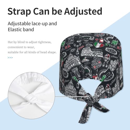 Image of Working Cap Scrub Cap with Sweatband Adjustable Unisex Women Tie Back Hat Nurse Surgical Caps