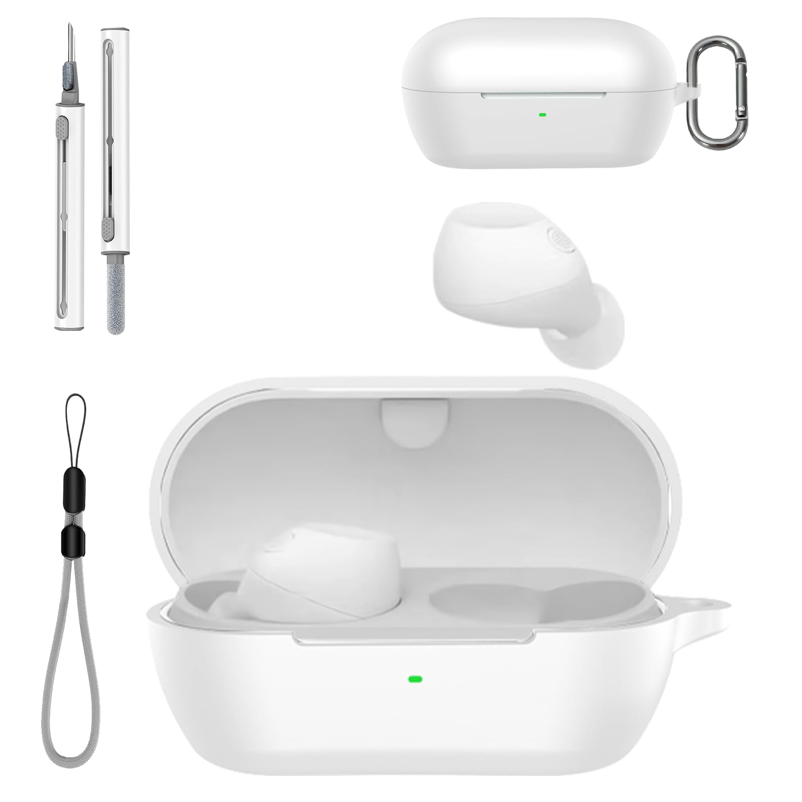 for Sony WF-C710N Case Cover with Cleaner Kit,Soft Skin Silicone Case Cover with Keychain and Lanyard,Full Protective Case for Men and Women-White