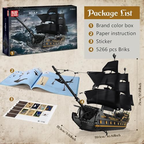 Mould King Pirate Ship Model Building Blocks Kits, Black Pearl Ship MOC Model Set to Build, Large Pirates Ship Boat Model Blocks Assembly Toy(5266 Pieces) - Thumbnail 5