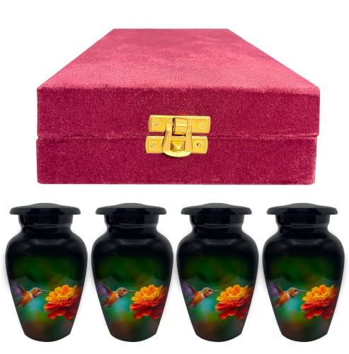 Hummingbird Flower Keepsake Box with 4 Keepsake Urns for Human Ashes - Handmade Cremation Urns - Adult Burial Urn - Small Urns for Human Ashes