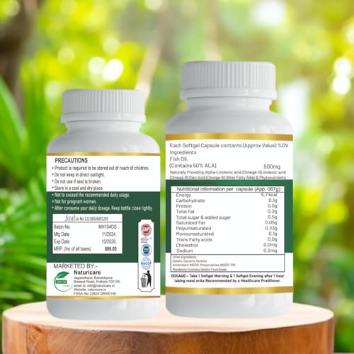 Image of Organics Vegan Omega 3-6-9 Fish Oil (500-mg) for Healthy Bones, Hair & Skin | 60 Veg Soft Gel Capsules for Both Women & Men