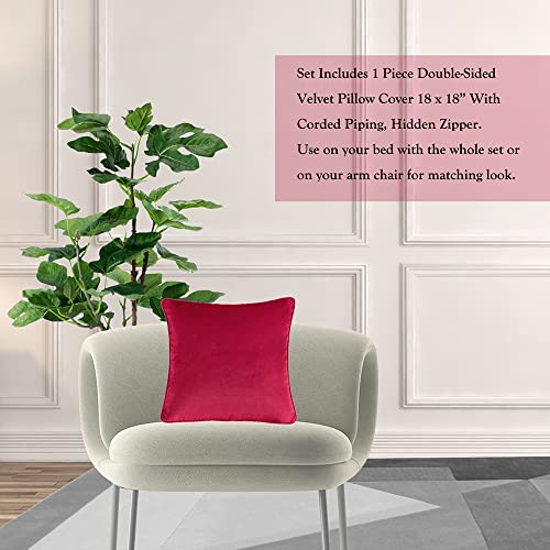 Querencia 4 Pieces Red Velvet Comforter Set Queen Quilt Bedspread - Oversized Bed Spread Coverlet, Modern Geometric Hotel Bedding, Embroidered (Burgundy Red, Full/Queen, 90X96 / 26X20 / 18X18) #TOP1