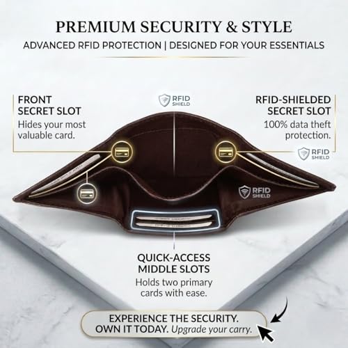 Image of ASAD Leather Slim Everyday Trifold Wallet with ID Window and Multiple Card Slots | Genuine Leather Double Stitched RFID Blocking Stylish | Gift for Him | Brown