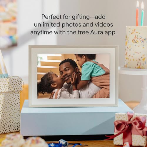 Image of Aura 10 inch HD WiFi Digital Picture Frame - Free Unlimited Cloud Storage - Send Photos from Phone - No Subscription - Auto On /Off - Gift for Parents & Grandparents (Cool White Mat, 10 inch)