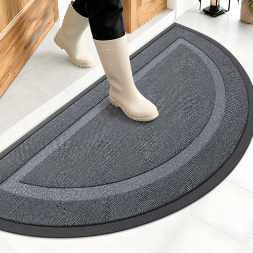 Image of OLANLY Half Circle Door Mat Indoor Outdoor Entrance Welcome, Waterproof All-Season, All-Weather Doormat, Sturdy Natural Rubber, Low Profile, Easy Clean Patio Porch Entryway Mat, 47x23, Charcoal Gray