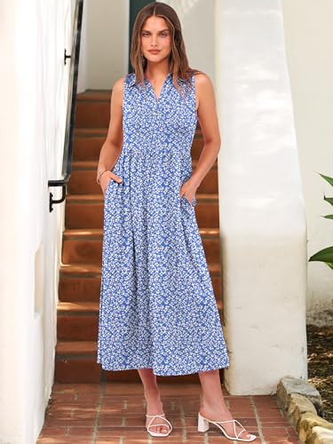 Image of ANRABESS Womens Casual Dress Summer Sleeveless V Neck Sundress Aline Flowy Beach Maxi Dresses Travel 2026 Vacation Outfits
