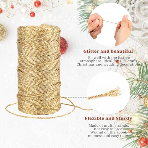 KINGLAK Christmas Twine, 100m 1.5mm Gold String for Baubles Sparkly Gold Twine Thread - Image 2
