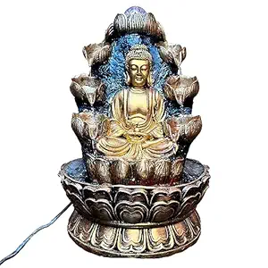 Water Fountains for Home Decor Double Cascade Meditating Buddha Electric Water Fountain Golden 39.3cm