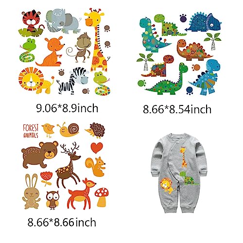 Baby Iron On Patches Cute Heat Transfer Stickers Lion Dinosaurs Giraffe Tiger Snake Cartoon Animal Appliques For Kids Boys Girls Clothes T-Shirt Swimsuit Jeans Washable Diy 3 Sheets #TOP3
