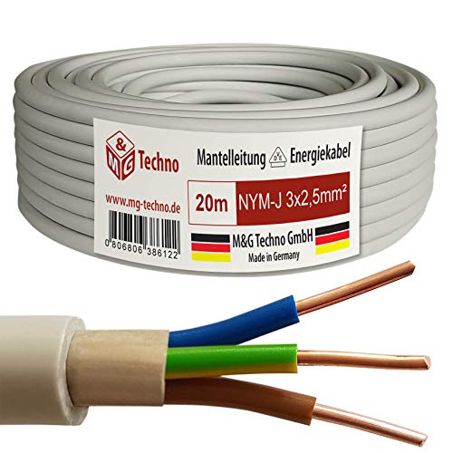 M&G Techno 20m NYM-J 3x2 5 mm Mantelleitung Feuchtraumkabel Elektrokabel Kupfer Made in Germany grau 10386