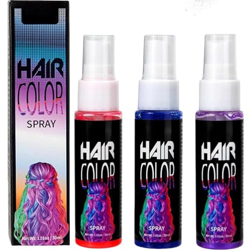 3 Colours Washable Hair Spray Temporary Hair-Dye Hair Spray Wash Out for Parties Cosplay Halloween Christmas(Red Blue Purple)