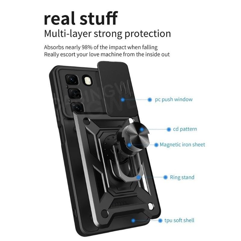 Image of SPAZY CASE Oppo K13 Turbo Back Cover | Heavy Duty Hybrid Case with 360 Degree Rotating Finger Ring Holder + Slider Shutter Camera Protection Case for Oppo K13 Turbo - Blue