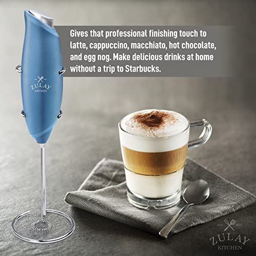 Image of Zulay Kitchen Powerful Rechargeable Milk Frother Handheld Lux Foam Maker for Lattes, Metallic Blue