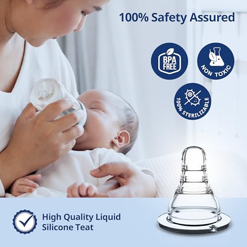 Image of LuvLap Anti-Colic Essential Teat /Nipple for Slim Neck Bottle,4Pcs Variable Flow, 9M+, Made ofSoft & Flexible Silicone, Mimics Breastfeeding, Leak Proof, Bpa Free, Comes with Sturdy Base